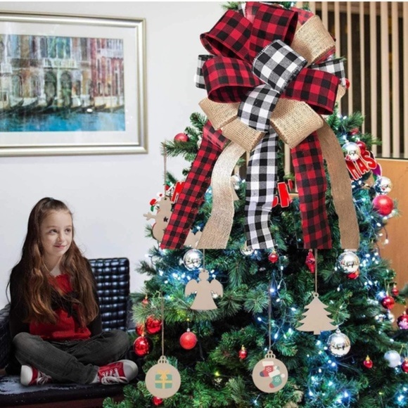 Christmas Tree Topper Buffalo Plaid Decorative Bow,Handmade Farmhouse Large - Picture 4 of 4
